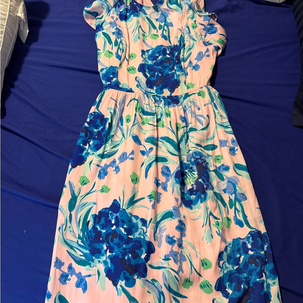 Lilly Pulitzer Blue and Pink Floral Midi Dress